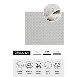 Pamuk Tabanlı Modern Tasarımlı  Sisal Dama Gri Renk Halı