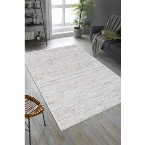 Pamuk Tabanlı Modern Tasarımlı  Sisal Çizgili Bej Renk Halı 80x300 cm