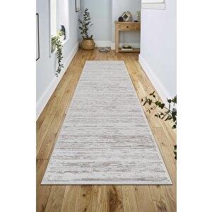 Pamuk Tabanlı Modern Tasarımlı  Sisal Çizgili Bej Renk Halı 80x300 cm