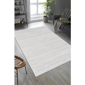 Pamuk Tabanlı Modern Tasarımlı  Sisal Çizgiili Krem Renk Halı 120x300 cm