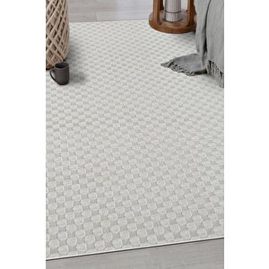 Pamuk Tabanlı Modern Tasarımlı  Sisal Dama Gri Renk Halı 160x250 cm