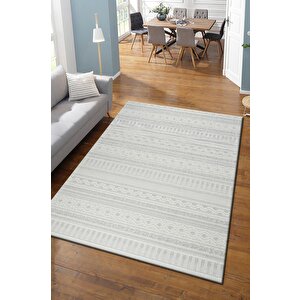 Modern Geometrik Tasarımlı Jüt Dokuma Loop Sisal Gri Renk Halı