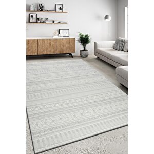 Modern Geometrik Tasarımlı Jüt Dokuma Loop Sisal Gri Renk Halı