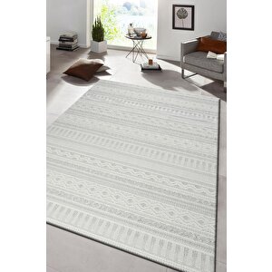 Modern Geometrik Tasarımlı Jüt Dokuma Loop Sisal Gri Renk Halı