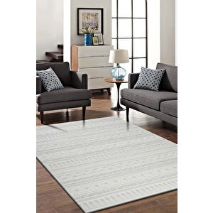 Modern Geometrik Tasarımlı Jüt Dokuma Loop Sisal Gri Renk Halı