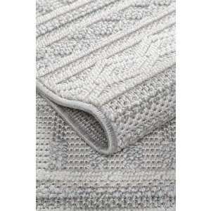 Modern Geometrik Tasarımlı Jüt Dokuma Loop Sisal Gri Renk Halı