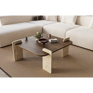 Afrolli Ceviz Desen Orta Sehpa İskandinav Bohem, Stil 70x70 Cm