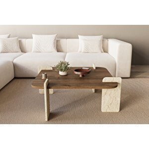 Afrolli Ceviz Desen Orta Sehpa İskandinav Bohem, Stil 70x70 Cm