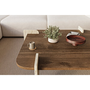 Afrolli Ceviz Desen Orta Sehpa İskandinav Bohem, Stil 70x70 Cm