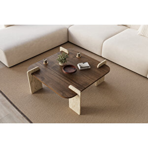 Afrolli Ceviz Desen Orta Sehpa İskandinav Bohem, Stil 70x70 Cm