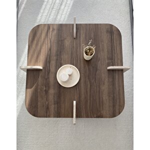 Poalla Ceviz Desen Orta Sehpa İskandinav Bohem, Stil 70x70 Cm