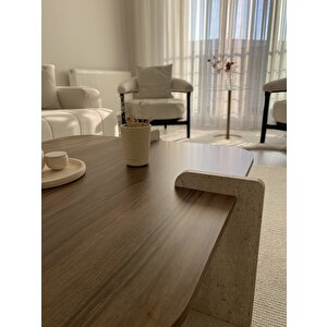 Poalla Ceviz Desen Orta Sehpa İskandinav Bohem, Stil 70x70 Cm