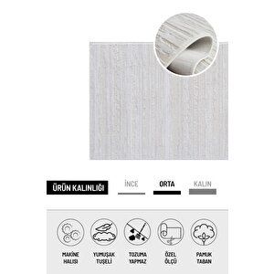 Pamuk Tabanlı Modern Tasarımlı  Sisal Çizgiili Krem Renk Halı