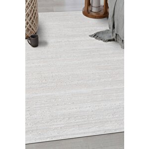 Pamuk Tabanlı Modern Tasarımlı  Sisal Çizgiili Krem Renk Halı 160x350 cm