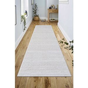 Pamuk Tabanlı Modern Tasarımlı  Sisal Çizgiili Krem Renk Halı 160x350 cm