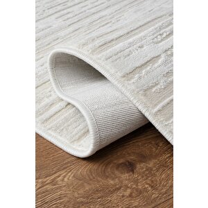 Pamuk Tabanlı Modern Tasarımlı  Sisal Çizgiili Krem Renk Halı