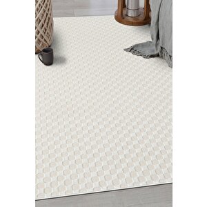 Pamuk Tabanlı Modern Tasarımlı  Sisal Dama Krem Renk Halı 120x150 cm