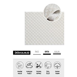 Pamuk Tabanlı Modern Tasarımlı  Sisal Dama Krem Renk Halı