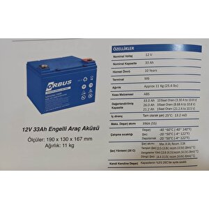 Orbus 12 Volt 33 Amper (12v 33a) Engelli Araç Aküsü Malezya Üreti̇m