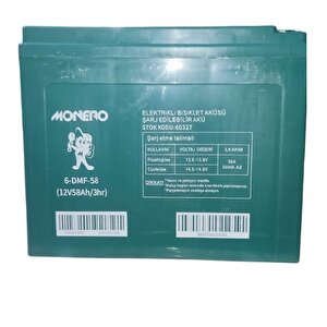 Monero 12v  58 Amper (12v 58ah) 100 Amper Ebatlarinda Jel Elektri̇kli̇ Bi̇si̇klet Aküsü Ebatlar: 230*150*180mm