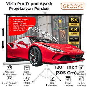 Groove Vizio Pro 120¨inch 265x150cm Blackout Işık Geçirmez Tripod Ayaklı Projeksiyon Perdesi +taşınabilir+canlı Renkler+göz Koruma