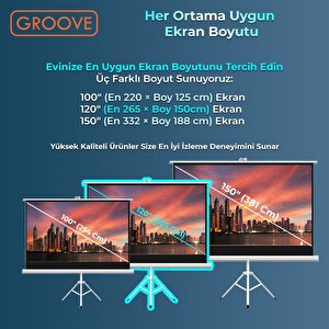 Groove Vizio Pro 120¨inch 265x150cm Blackout Işık Geçirmez Tripod Ayaklı Projeksiyon Perdesi +taşınabilir+canlı Renkler+göz Koruma