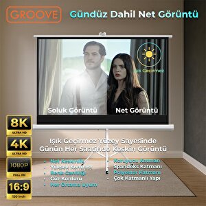 Groove Vizio Pro 120¨inch 265x150cm Blackout Işık Geçirmez Tripod Ayaklı Projeksiyon Perdesi +taşınabilir+canlı Renkler+göz Koruma