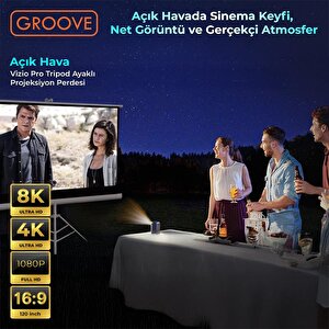 Groove Vizio Pro 120¨inch 265x150cm Blackout Işık Geçirmez Tripod Ayaklı Projeksiyon Perdesi +taşınabilir+canlı Renkler+göz Koruma