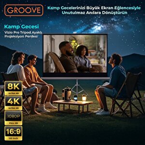 Groove Vizio Pro 120¨inch 265x150cm Blackout Işık Geçirmez Tripod Ayaklı Projeksiyon Perdesi +taşınabilir+canlı Renkler+göz Koruma