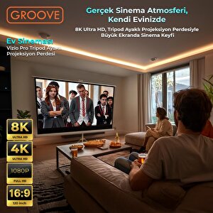 Groove Vizio Pro 120¨inch 265x150cm Blackout Işık Geçirmez Tripod Ayaklı Projeksiyon Perdesi +taşınabilir+canlı Renkler+göz Koruma