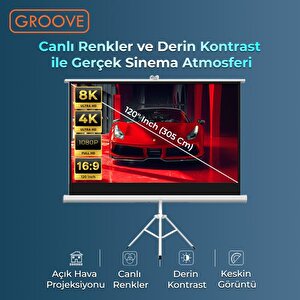 Groove Vizio Pro 120¨inch 265x150cm Blackout Işık Geçirmez Tripod Ayaklı Projeksiyon Perdesi +taşınabilir+canlı Renkler+göz Koruma