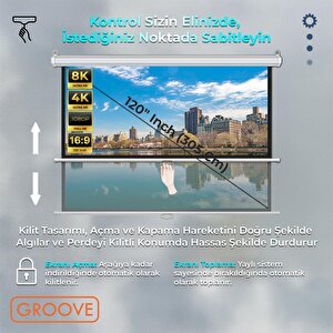 Groove Vizio Pro 120¨ Inch 265x150cm Blackout Işık Geçirmez Profesyonel Projeksiyon Perdesi +canlı Renkler+göz Koruması+leke Tutma