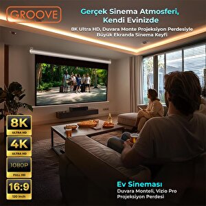 Groove Vizio Pro 120¨ Inch 265x150cm Blackout Işık Geçirmez Profesyonel Projeksiyon Perdesi +canlı Renkler+göz Koruması+leke Tutma