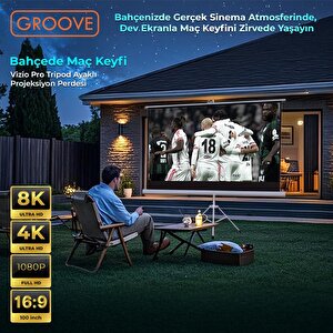 Groove Vizio Pro 100¨inch 220x125cm Blackout Işık Geçirmez Tripod Ayaklı Projeksiyon Perdesi +taşınabilir+canlı Renkler+göz Koruma