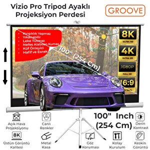Groove Vizio Pro 100¨inch 220x125cm Blackout Işık Geçirmez Tripod Ayaklı Projeksiyon Perdesi +taşınabilir+canlı Renkler+göz Koruma