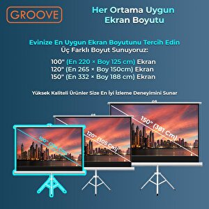 Groove Vizio Pro 100¨inch 220x125cm Blackout Işık Geçirmez Tripod Ayaklı Projeksiyon Perdesi +taşınabilir+canlı Renkler+göz Koruma
