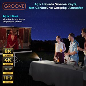 Groove Vizio Pro 100¨inch 220x125cm Blackout Işık Geçirmez Tripod Ayaklı Projeksiyon Perdesi +taşınabilir+canlı Renkler+göz Koruma