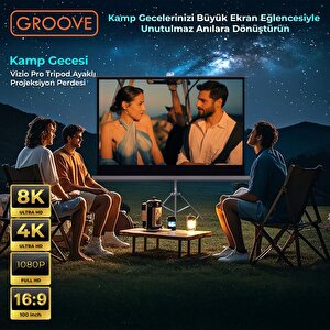 Groove Vizio Pro 100¨inch 220x125cm Blackout Işık Geçirmez Tripod Ayaklı Projeksiyon Perdesi +taşınabilir+canlı Renkler+göz Koruma