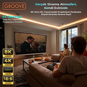 Groove Vizio Pro 100¨inch 220x125cm Blackout Işık Geçirmez Tripod Ayaklı Projeksiyon Perdesi +taşınabilir+canlı Renkler+göz Koruma