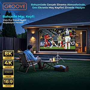 Groove Vizio Pro 150¨inch 332x188cm Blackout Işık Geçirmez Tripod Ayaklı Projeksiyon Perdesi +taşınabilir+canlı Renkler+göz Koruma