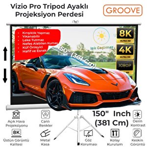 Groove Vizio Pro 150¨inch 332x188cm Blackout Işık Geçirmez Tripod Ayaklı Projeksiyon Perdesi +taşınabilir+canlı Renkler+göz Koruma