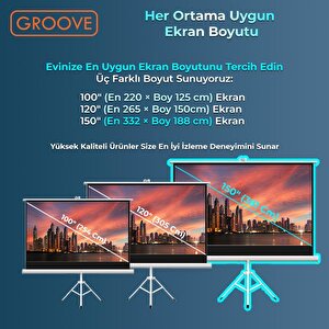 Groove Vizio Pro 150¨inch 332x188cm Blackout Işık Geçirmez Tripod Ayaklı Projeksiyon Perdesi +taşınabilir+canlı Renkler+göz Koruma