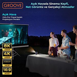 Groove Vizio Pro 150¨inch 332x188cm Blackout Işık Geçirmez Tripod Ayaklı Projeksiyon Perdesi +taşınabilir+canlı Renkler+göz Koruma