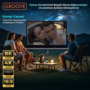 Groove Vizio Pro 150¨inch 332x188cm Blackout Işık Geçirmez Tripod Ayaklı Projeksiyon Perdesi +taşınabilir+canlı Renkler+göz Koruma