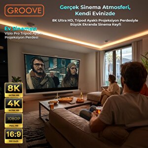Groove Vizio Pro 150¨inch 332x188cm Blackout Işık Geçirmez Tripod Ayaklı Projeksiyon Perdesi +taşınabilir+canlı Renkler+göz Koruma