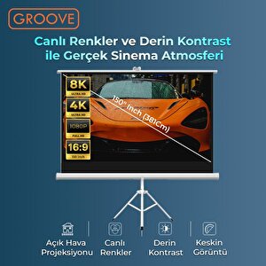 Groove Vizio Pro 150¨inch 332x188cm Blackout Işık Geçirmez Tripod Ayaklı Projeksiyon Perdesi +taşınabilir+canlı Renkler+göz Koruma