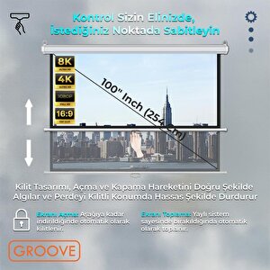 Groove Vizio Pro 100¨ Inch 220x125cm Blackout Işık Geçirmez Profesyonel Projeksiyon Perdesi +canlı Renkler+göz Koruması+leke Tutma