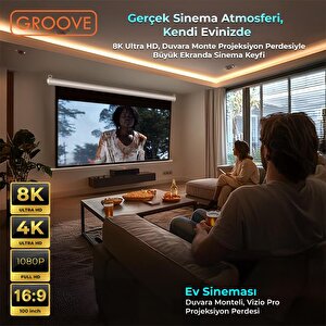 Groove Vizio Pro 100¨ Inch 220x125cm Blackout Işık Geçirmez Profesyonel Projeksiyon Perdesi +canlı Renkler+göz Koruması+leke Tutma