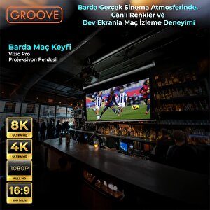 Groove Vizio Pro 100¨ Inch 220x125cm Blackout Işık Geçirmez Profesyonel Projeksiyon Perdesi +canlı Renkler+göz Koruması+leke Tutma