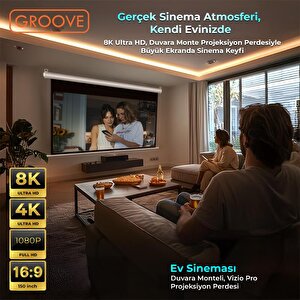 Groove Vizio Pro 150¨ Inch 332x188cm Blackout Işık Geçirmez Profesyonel Projeksiyon Perdesi +canlı Renkler+göz Koruması+leke Tutma